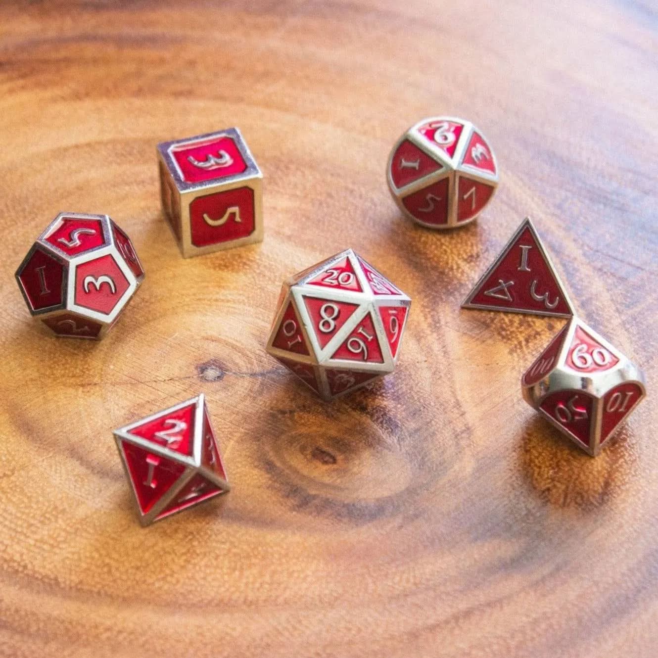 Red and Silver Metal Dice Set