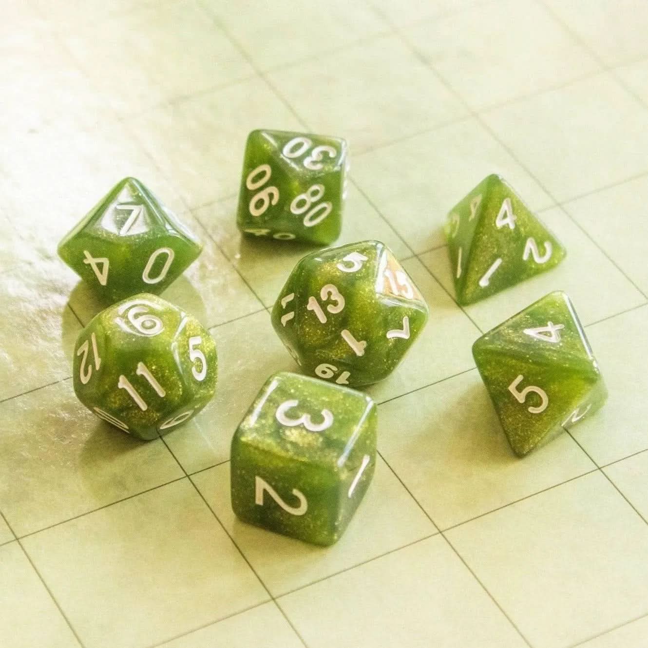 Swamp Green TTRPG  Dice Set - Mystery Dice Goblin