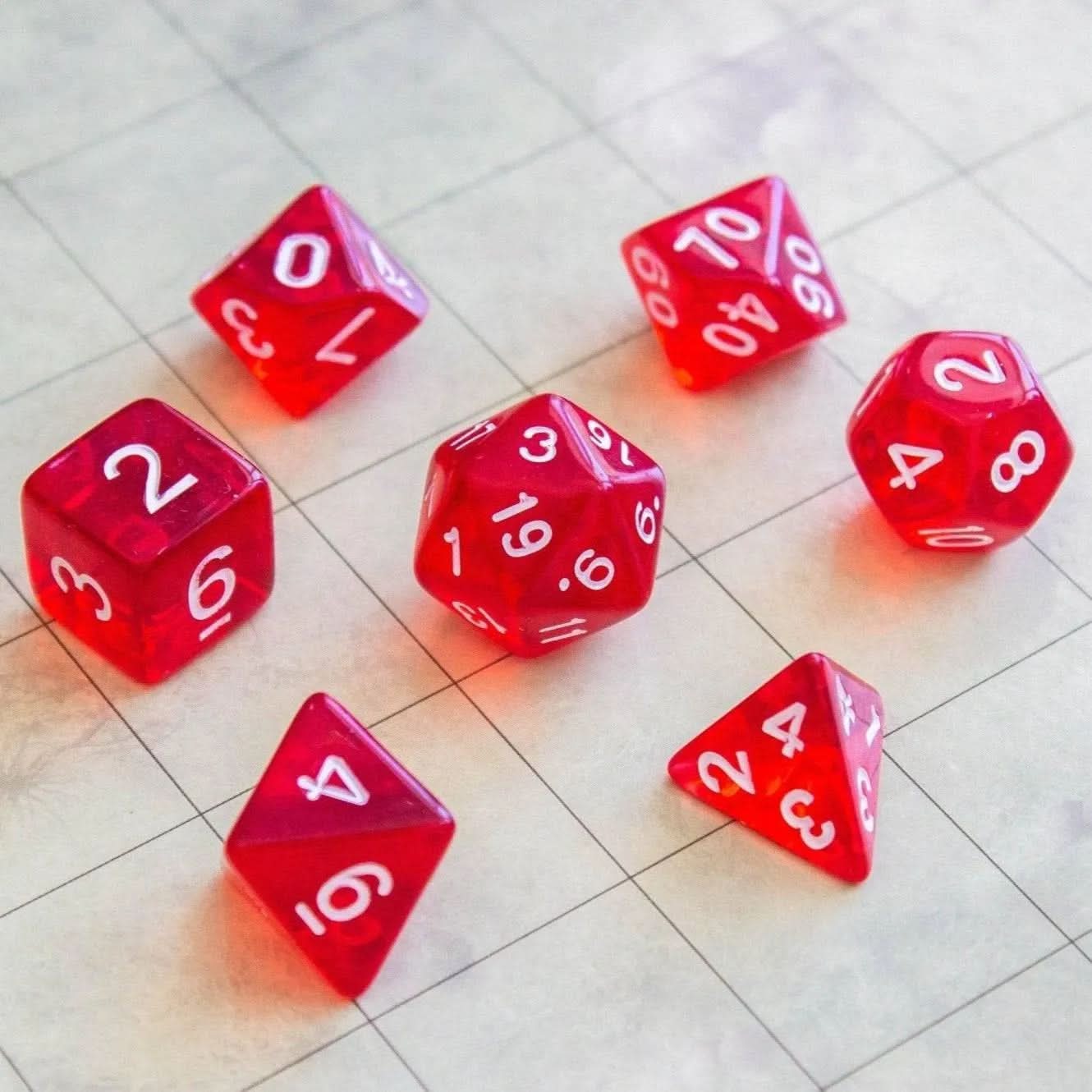 Transparent Red TTRPG  Dice Set - Mystery Dice Goblin