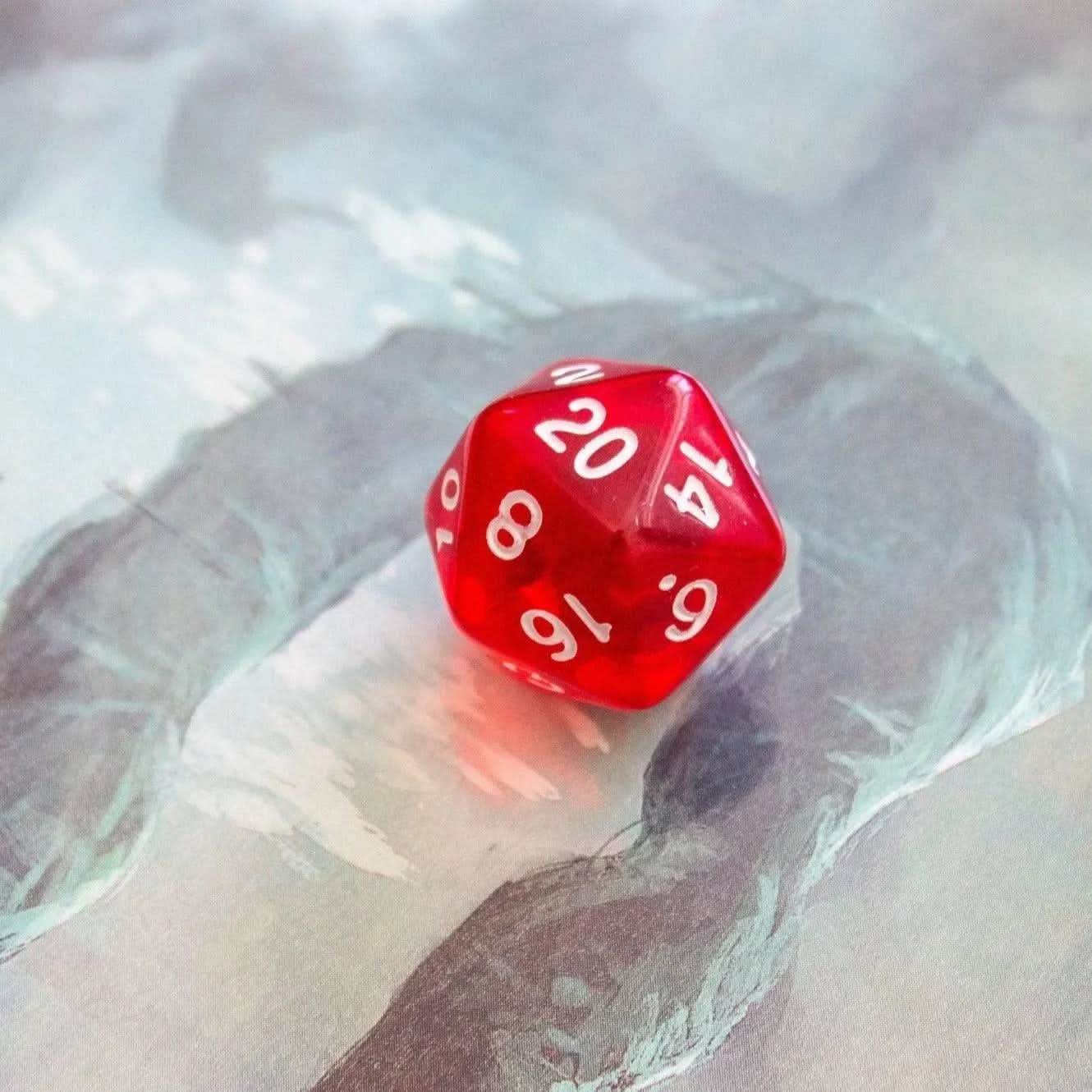Transparent Red TTRPG  Dice Set - Mystery Dice Goblin