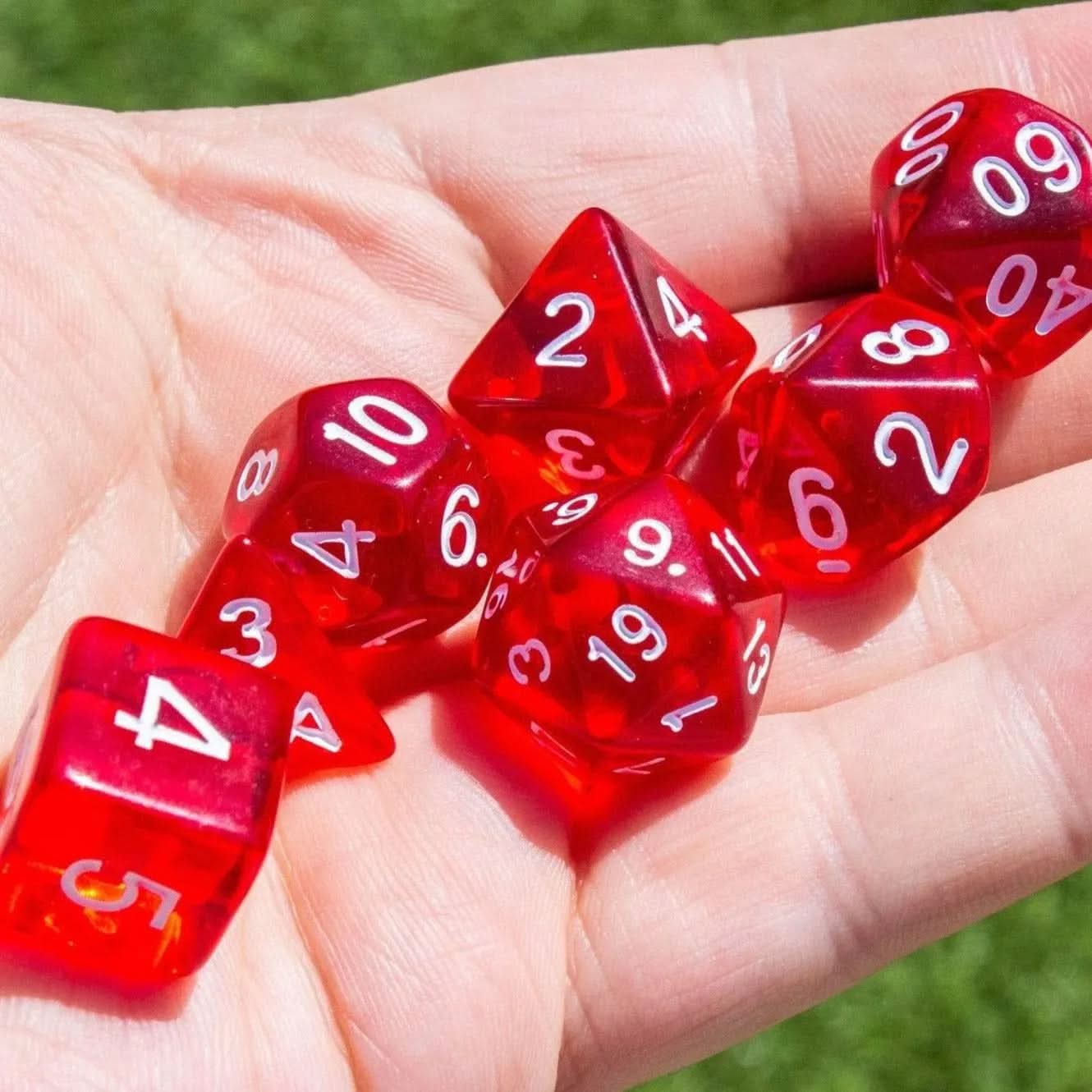 Transparent Red TTRPG  Dice Set - Mystery Dice Goblin