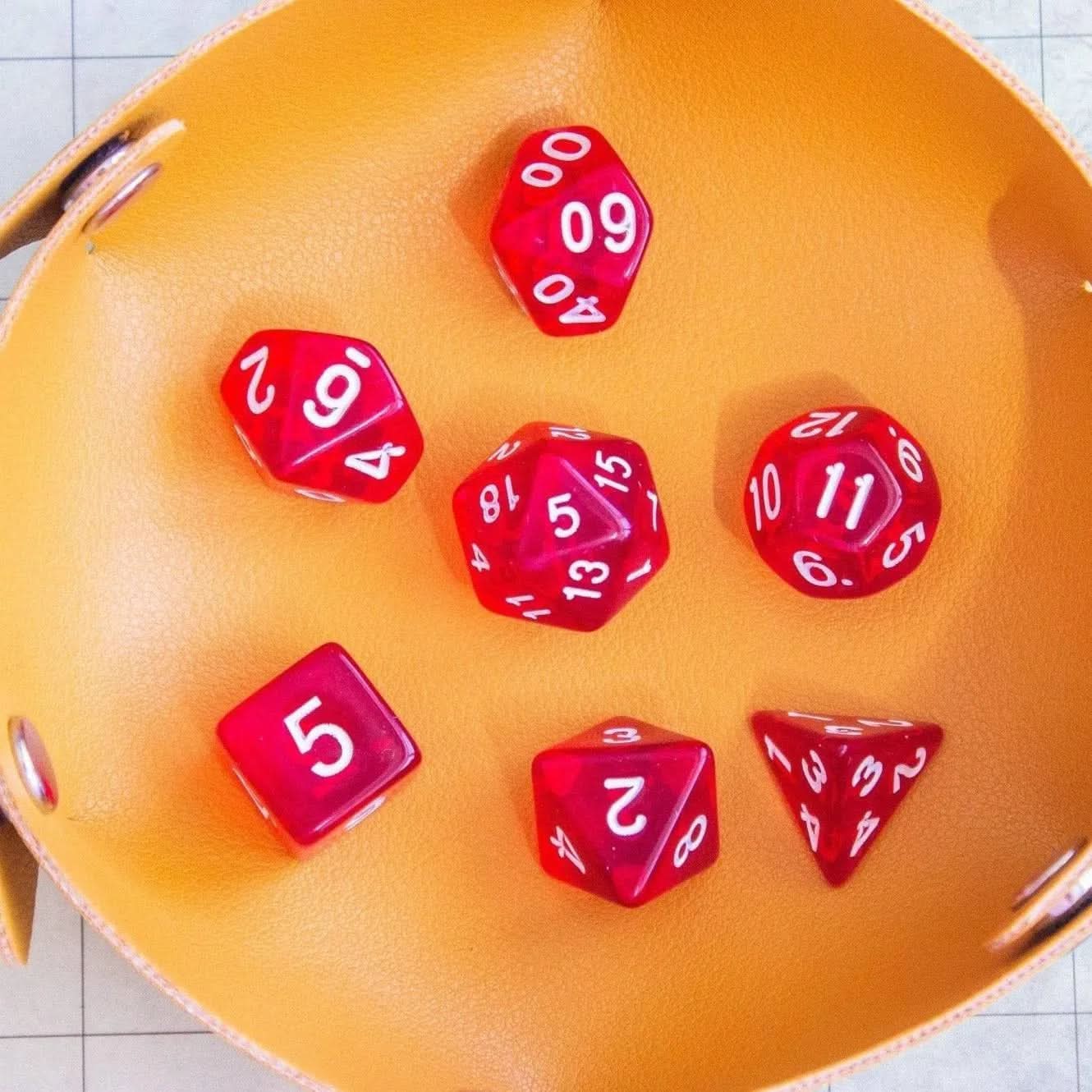 Transparent Red TTRPG  Dice Set - Mystery Dice Goblin