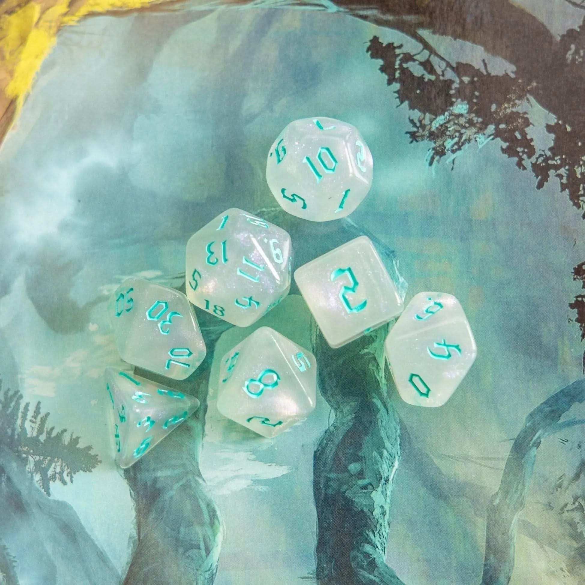 Turquoise Fog TTRPG  Dice Set - Mystery Dice Goblin