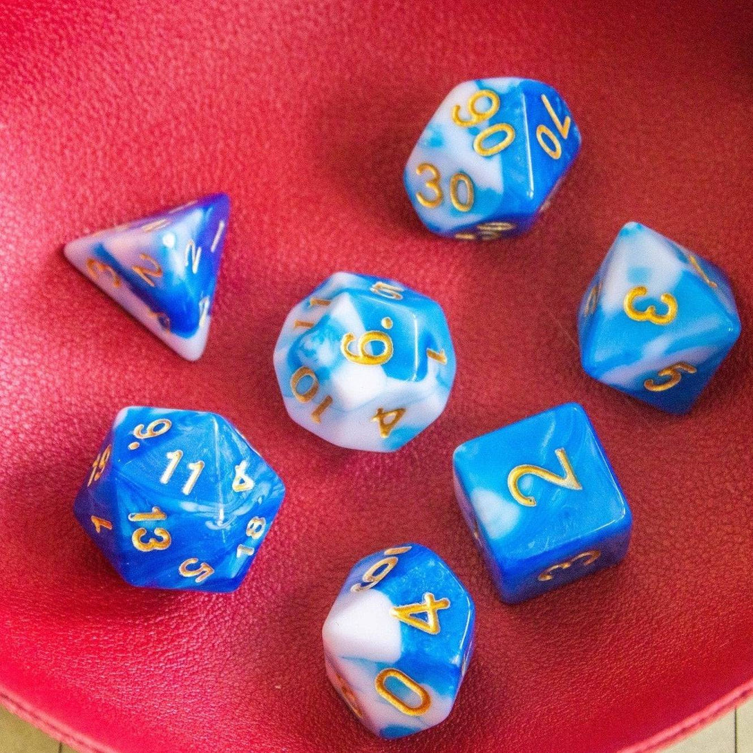 White and Blue DnD Dice Set - Mystery Dice Goblin