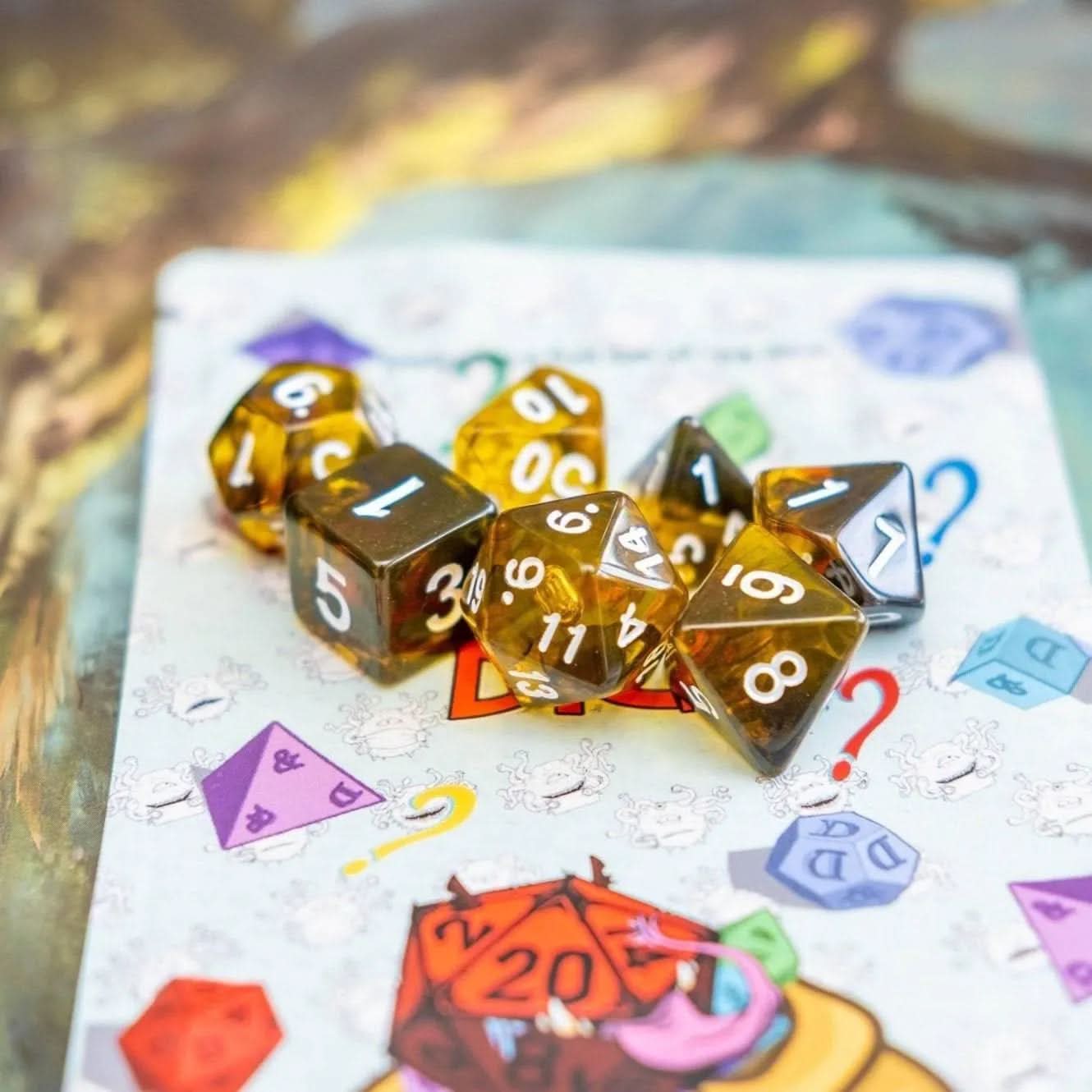 Yellow Tiger Eye TTRPG  Dice Set - Mystery Dice Goblin
