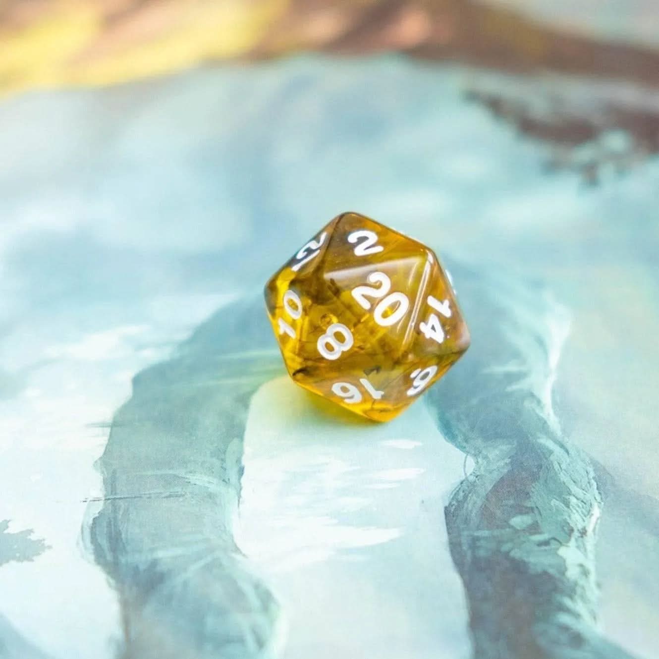 Yellow Tiger Eye TTRPG  Dice Set - Mystery Dice Goblin