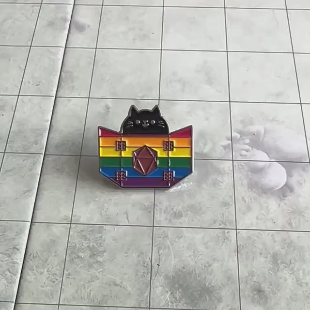 Dungeons and Dragons DnD Gift Rainbow Pride Dungeon Meowster Cat Badge Enamel Pin Broach LGBTQ