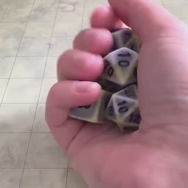 Archaic Yellow Green DnD Dice Set | Dungeons and Dragons Dice (7) | Polyhedral Dice