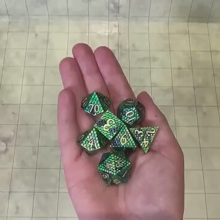 Green Blue Dragon Scale Metal Dice Set