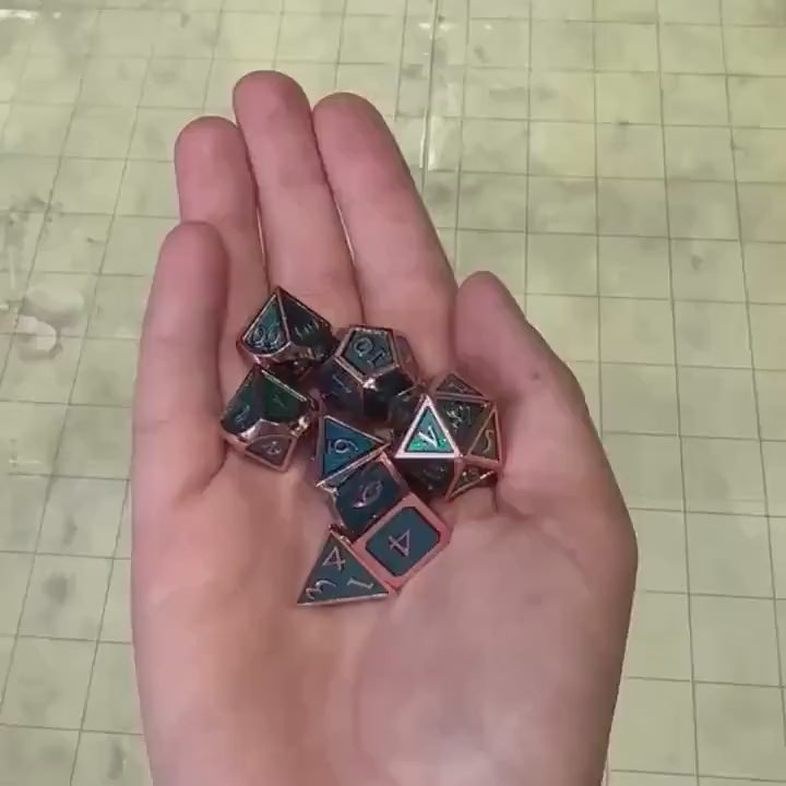 Blue and Rose Gold Metal Dice Set