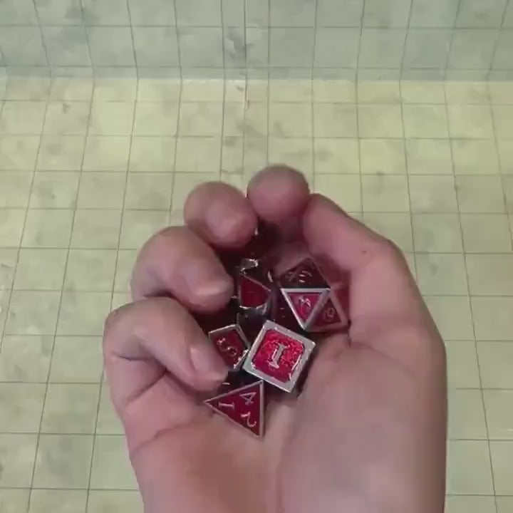 Red and Silver Metal Dice Set