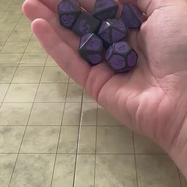 Archaic Purple DnD Dice Set | Dungeons and Dragons Purple Black Faded Dice (7) | Polyhedral Dice