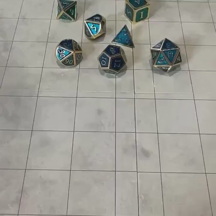 Blue and Gold Metal Dice Set