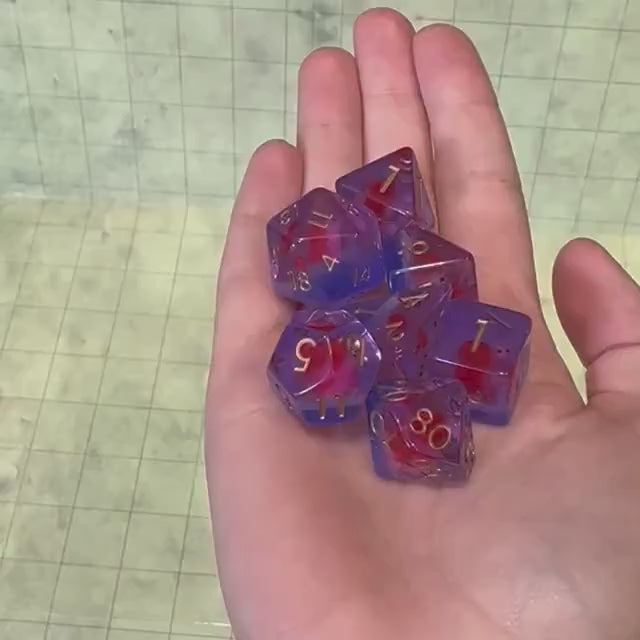 Pink Turtles DnD Dice Set| Dungeons and Dragons Transparent Clear See Through Pink Purple Dice (7) | Polyhedral Dice