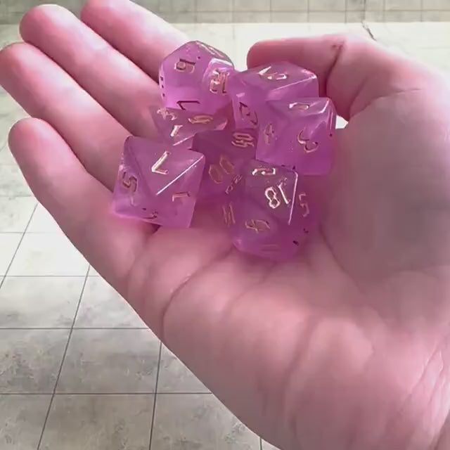 Sparkle Pink DnD Dice Set | With gold specks Inside | Dungeons and Dragons Green Dice  (7) | Polyhedral Dice