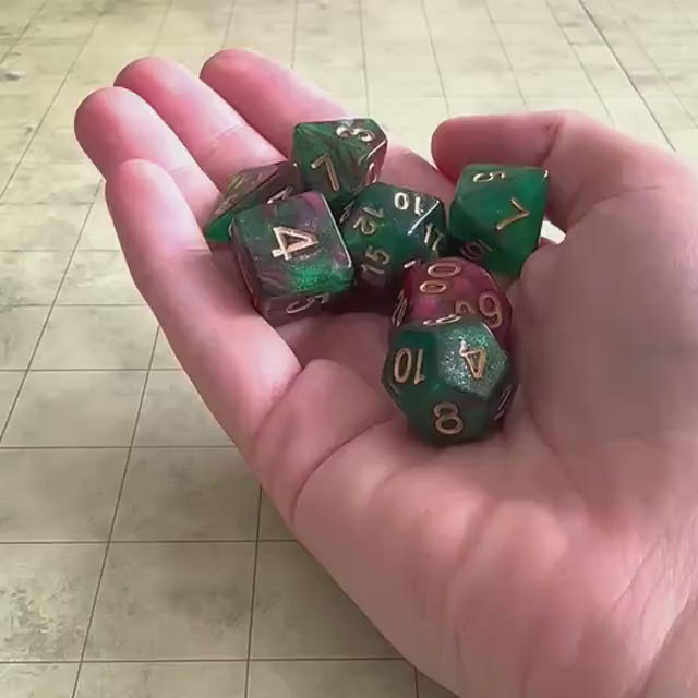 Galaxy Dice Set | Green Dice Red Dice Orange RPG Dice for DnD | Dungeons and Dragons (7) | Polyhedral Dice