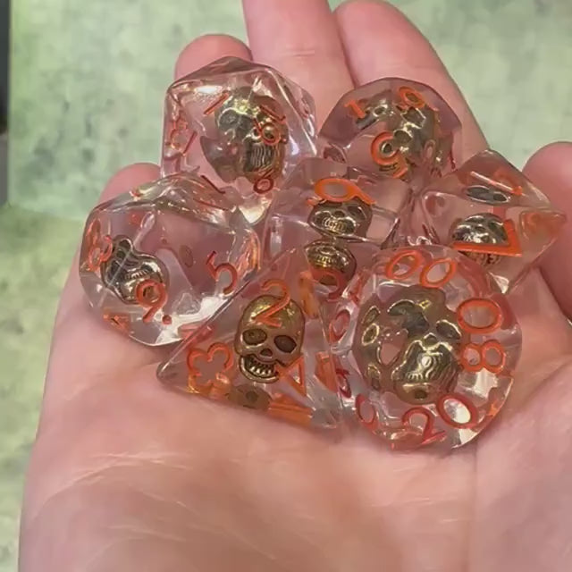 Skull Crusher DnD Dice Set| Dungeons and Dragons Transparent See through Dice (7) | Polyhedral Dice