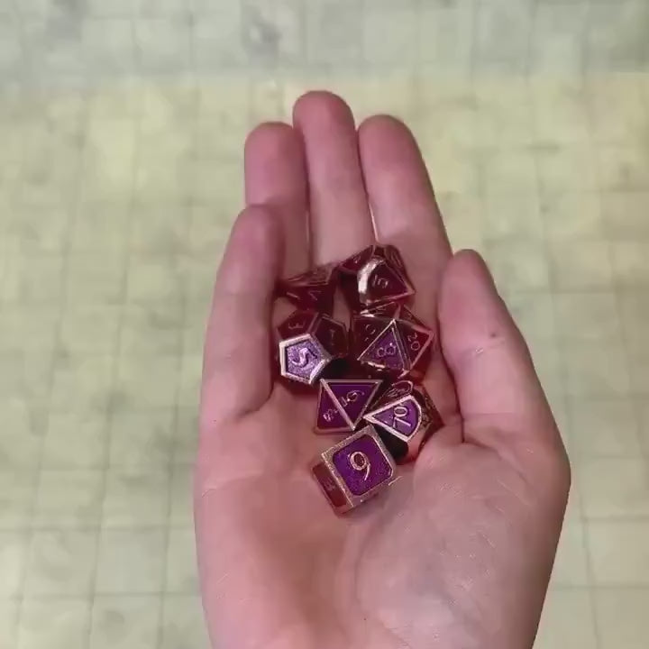 Purple and Rose Gold Metal Dice Set