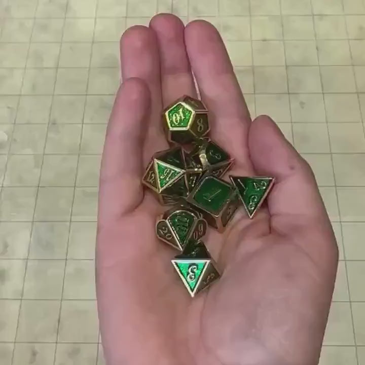 Green and Gold Metal Dice Set