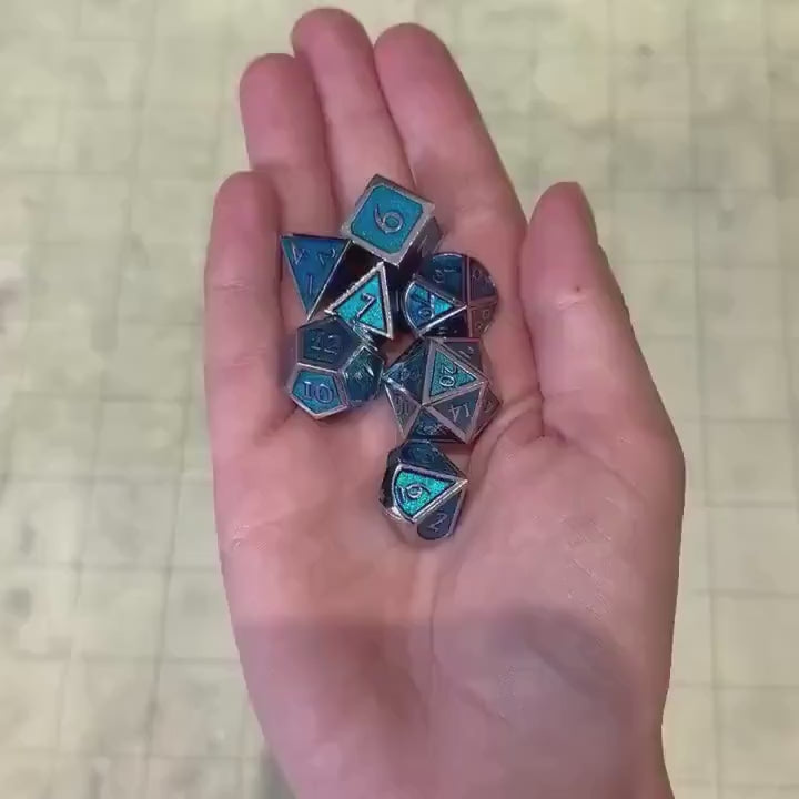 Blue and Silver Metal Dice Set