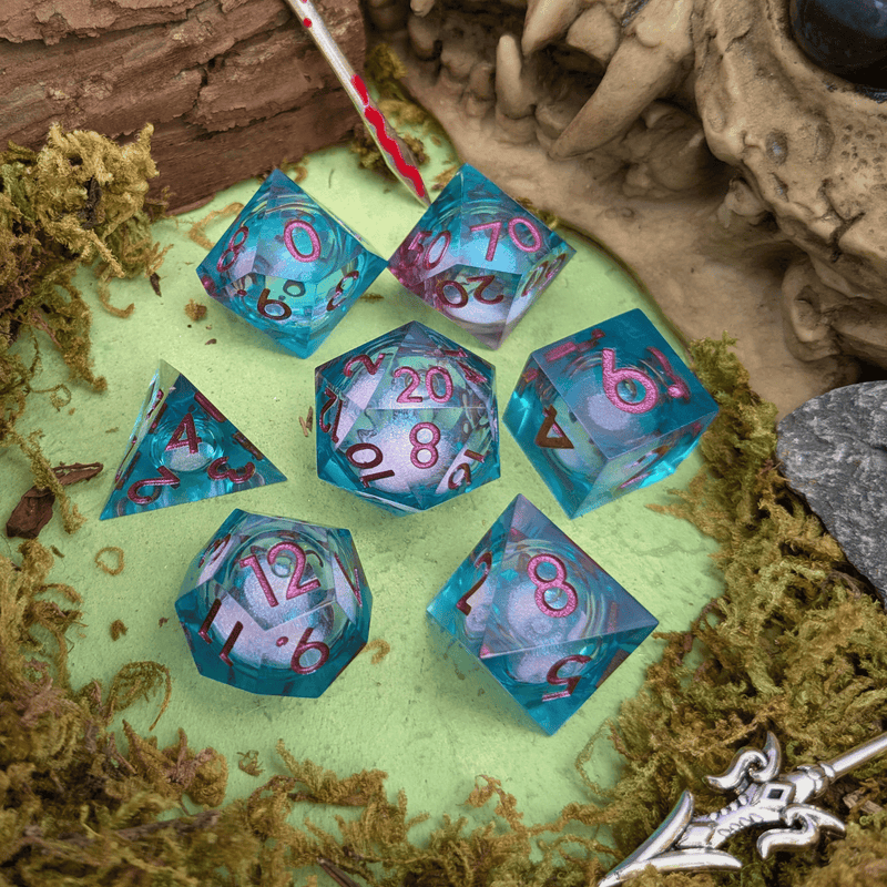 Shimmer Blue and Purple Liquid Core Dice Set