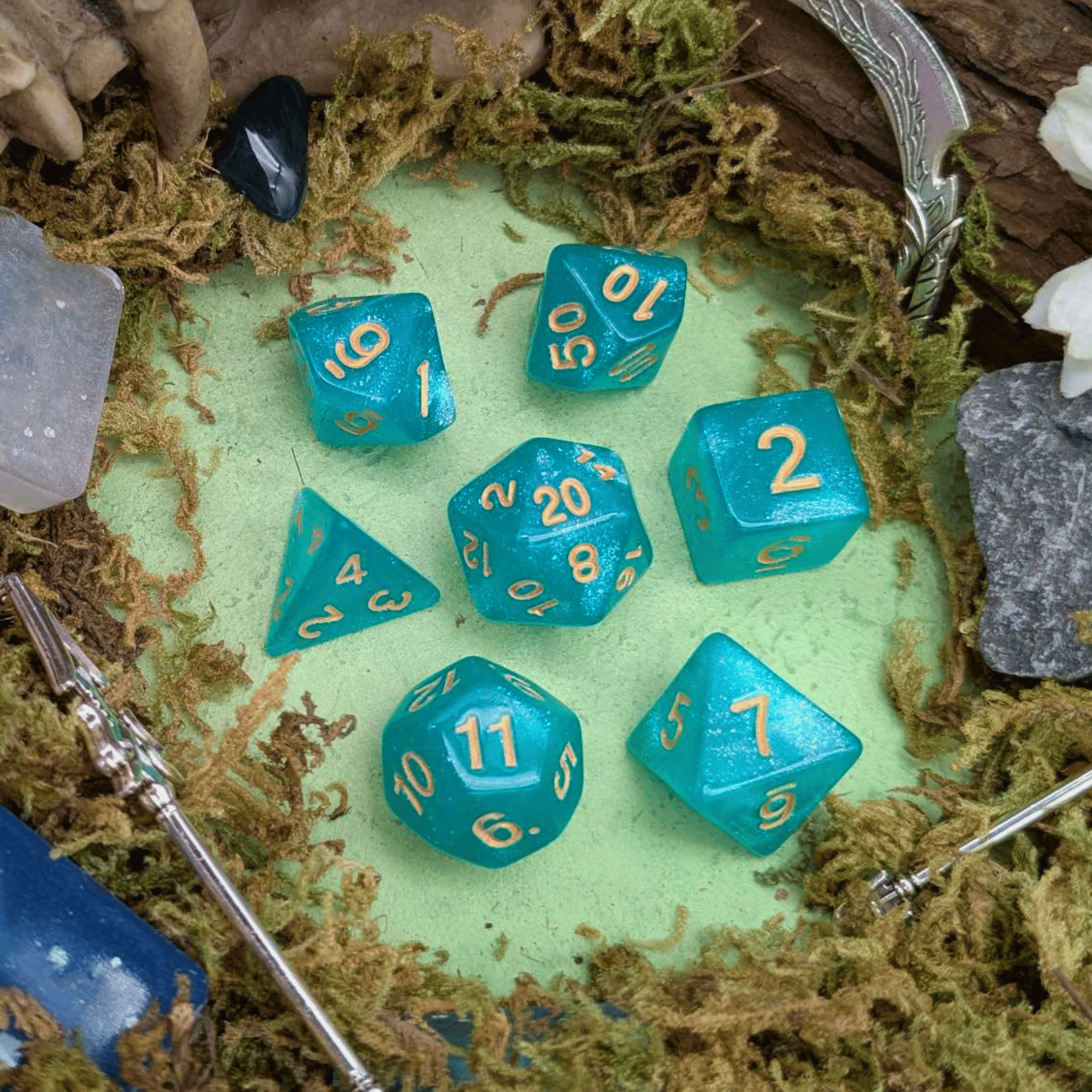 Turquoise Shimmer Dice Set