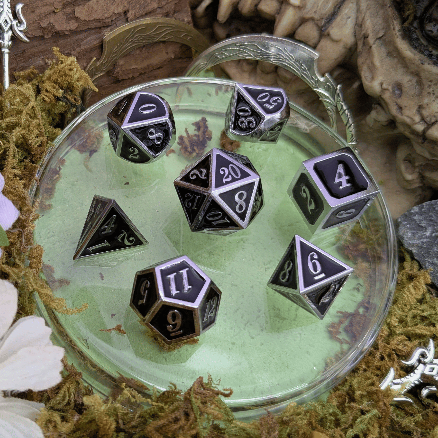 Simple Black and Silver Metal Core Dice Set