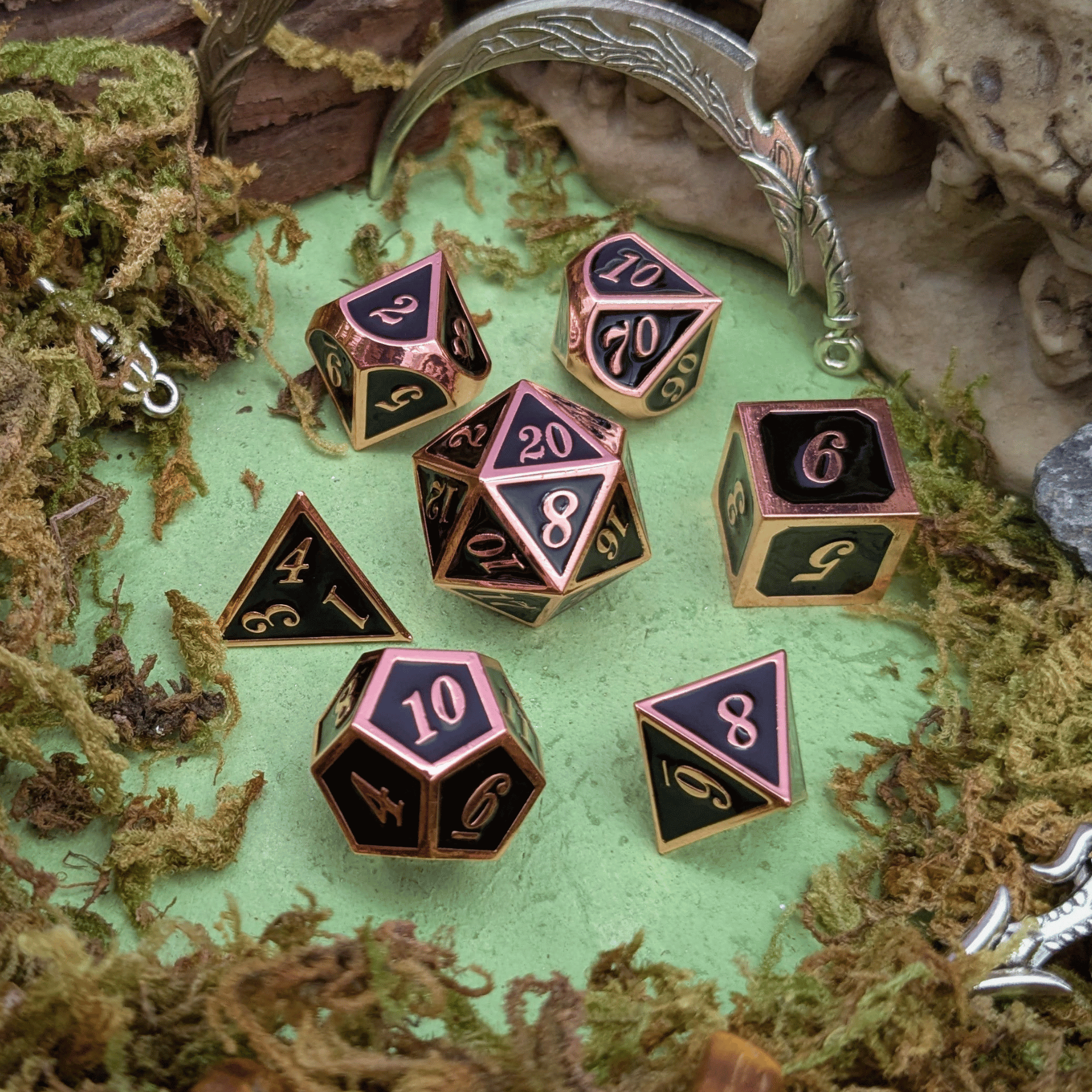 Simple Black and Copper Metal Core Dice Set