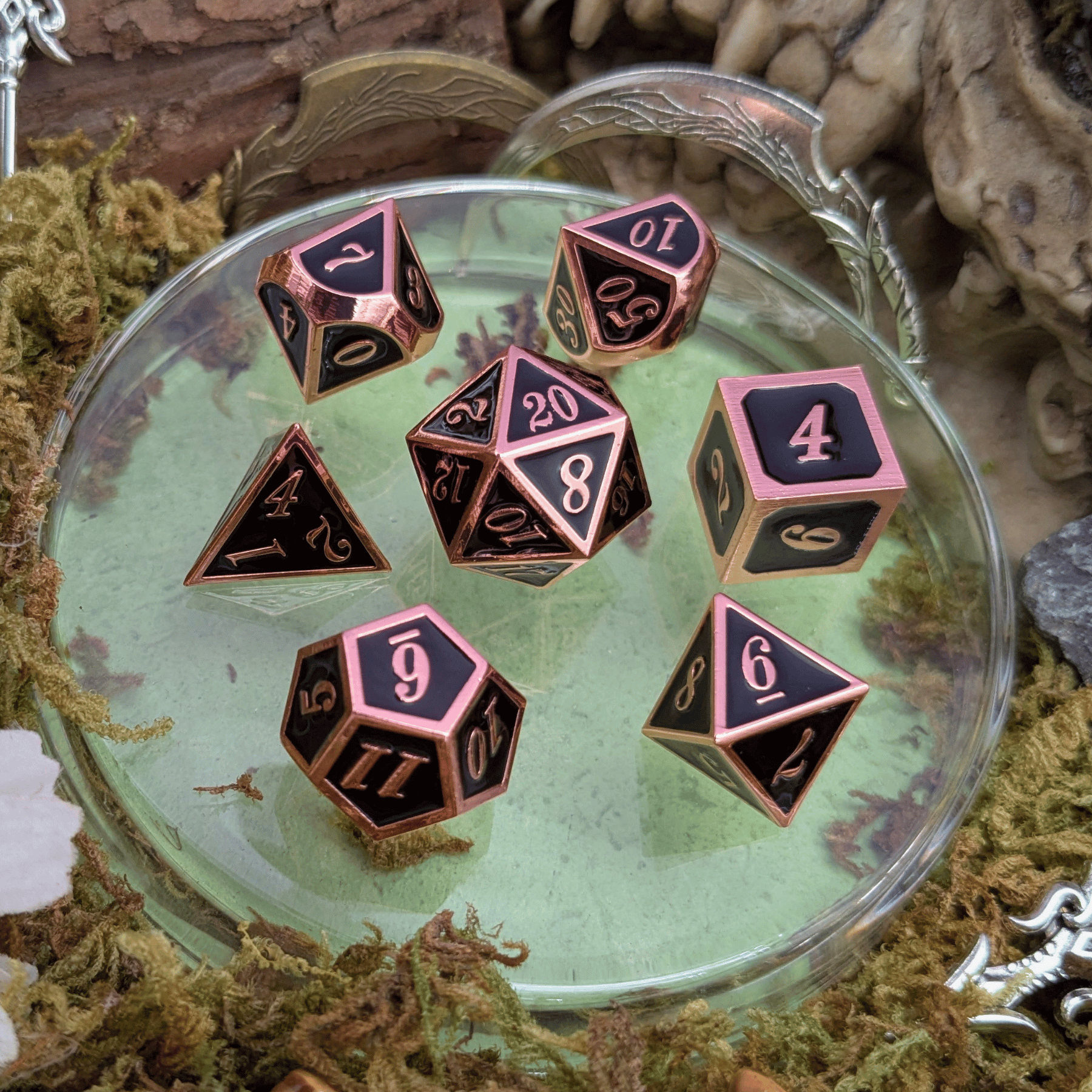 Simple Black and Copper Metal Core Dice Set