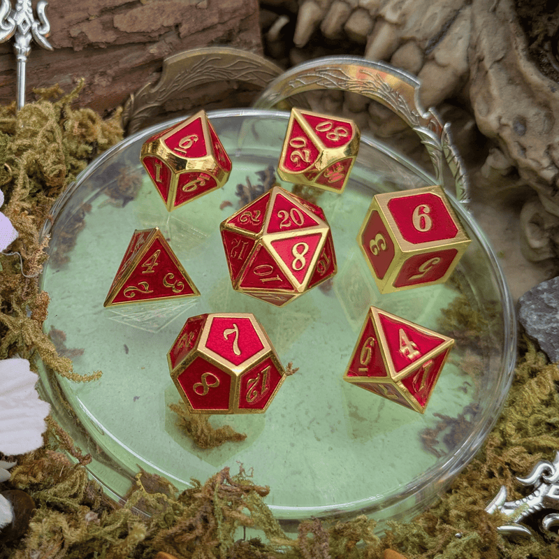 Red and Gold Metal Dice Set