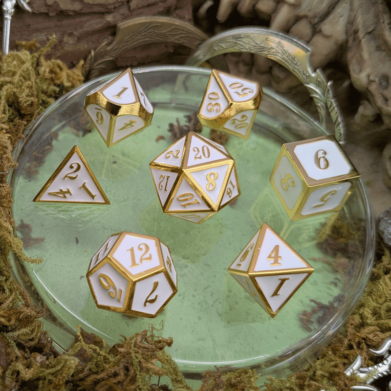 White and Gold Metal Dice Set