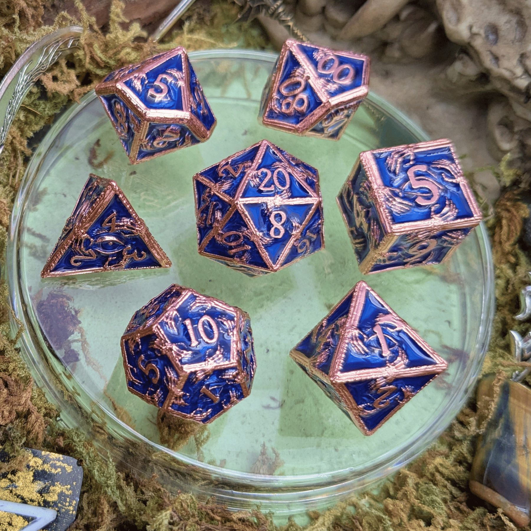 Skeleton Blue and Copper Metal Core Dice Set