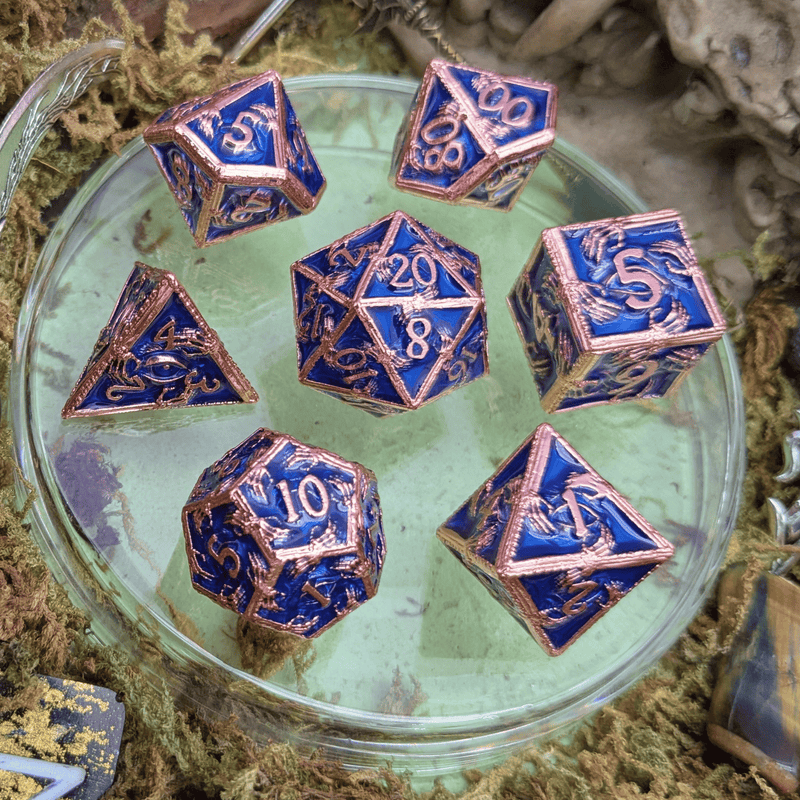 Skeleton Blue and Copper Metal Core Dice Set