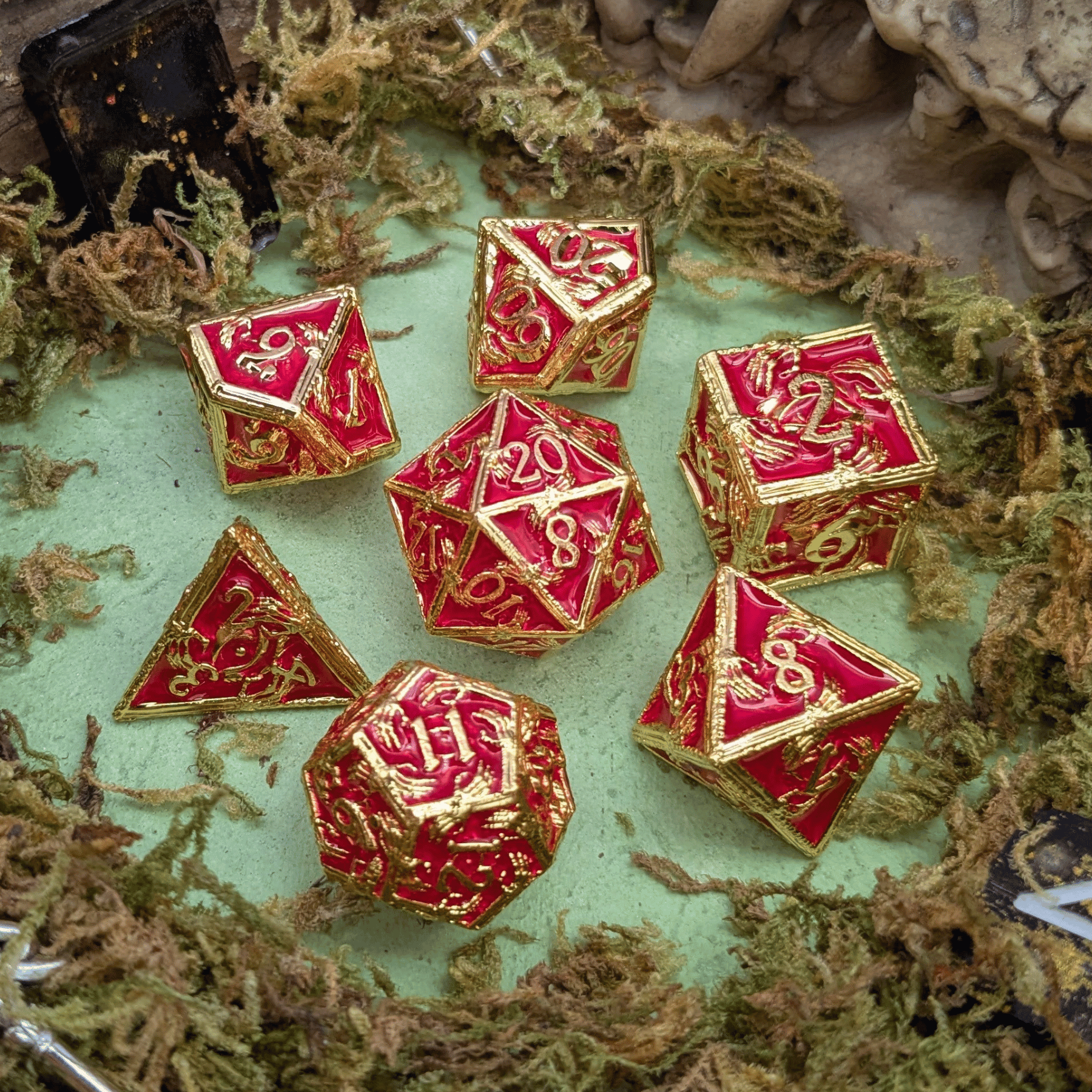 Skeleton Red and Gold Metal Core Dice Set