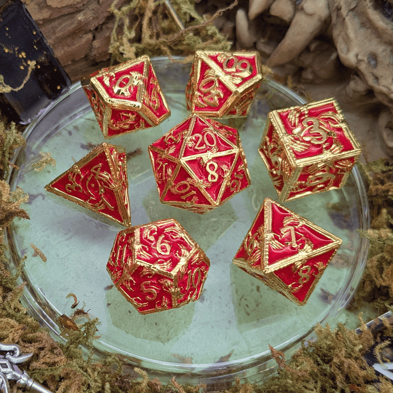 Skeleton Red and Gold Metal Core Dice Set