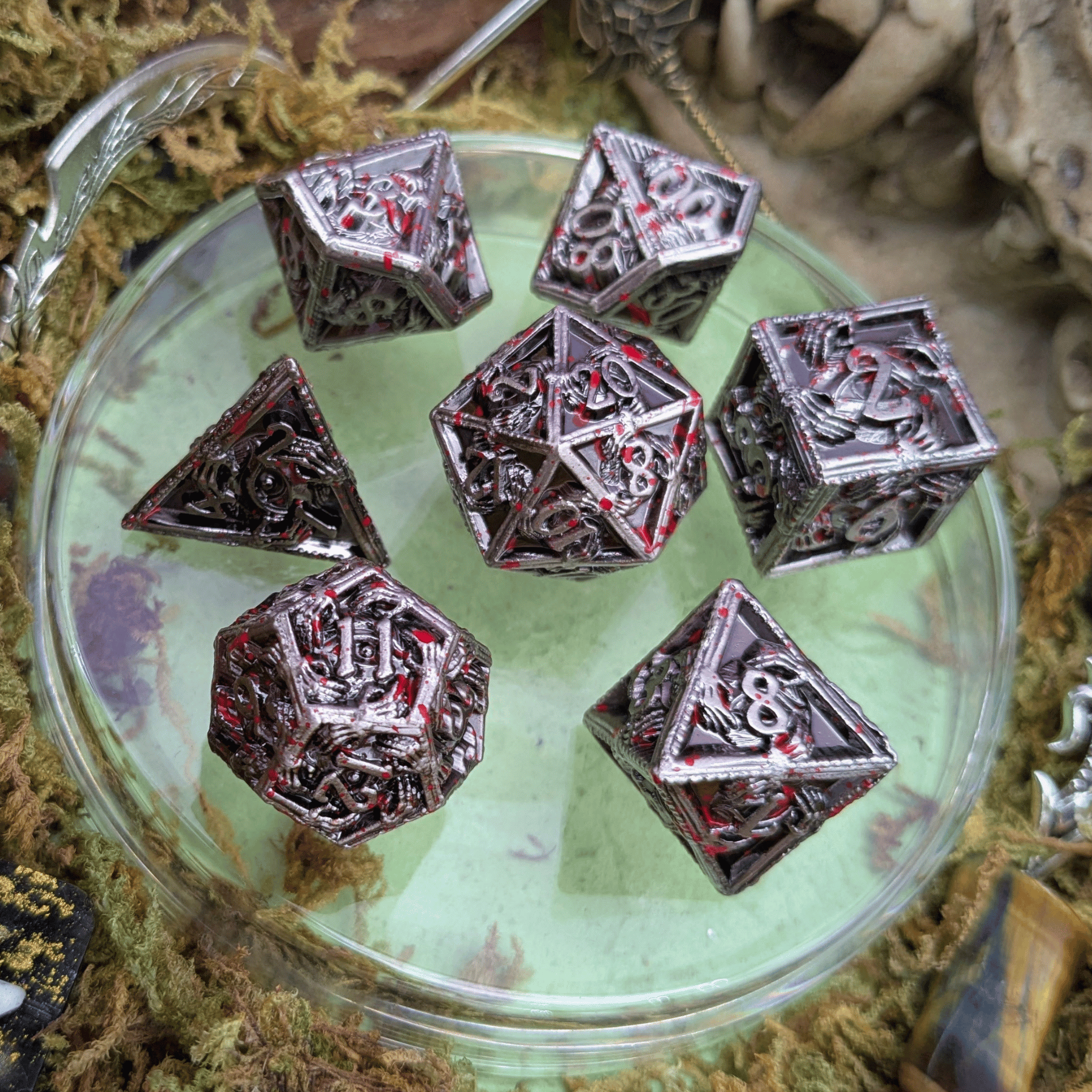 Skeleton Splatter Metal Core Dice Set
