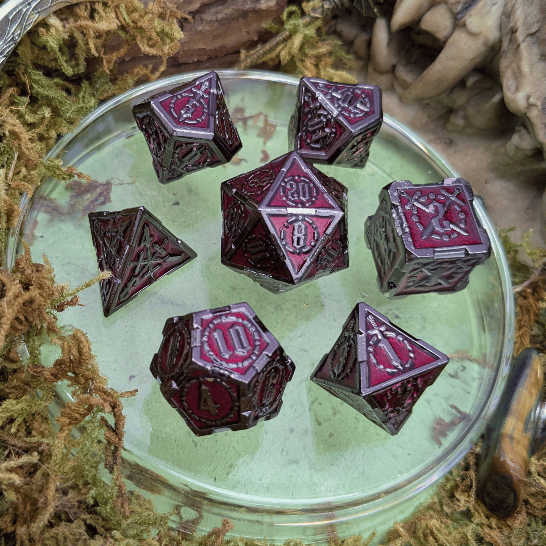 Swords Red and Black Metal Core Dice Set