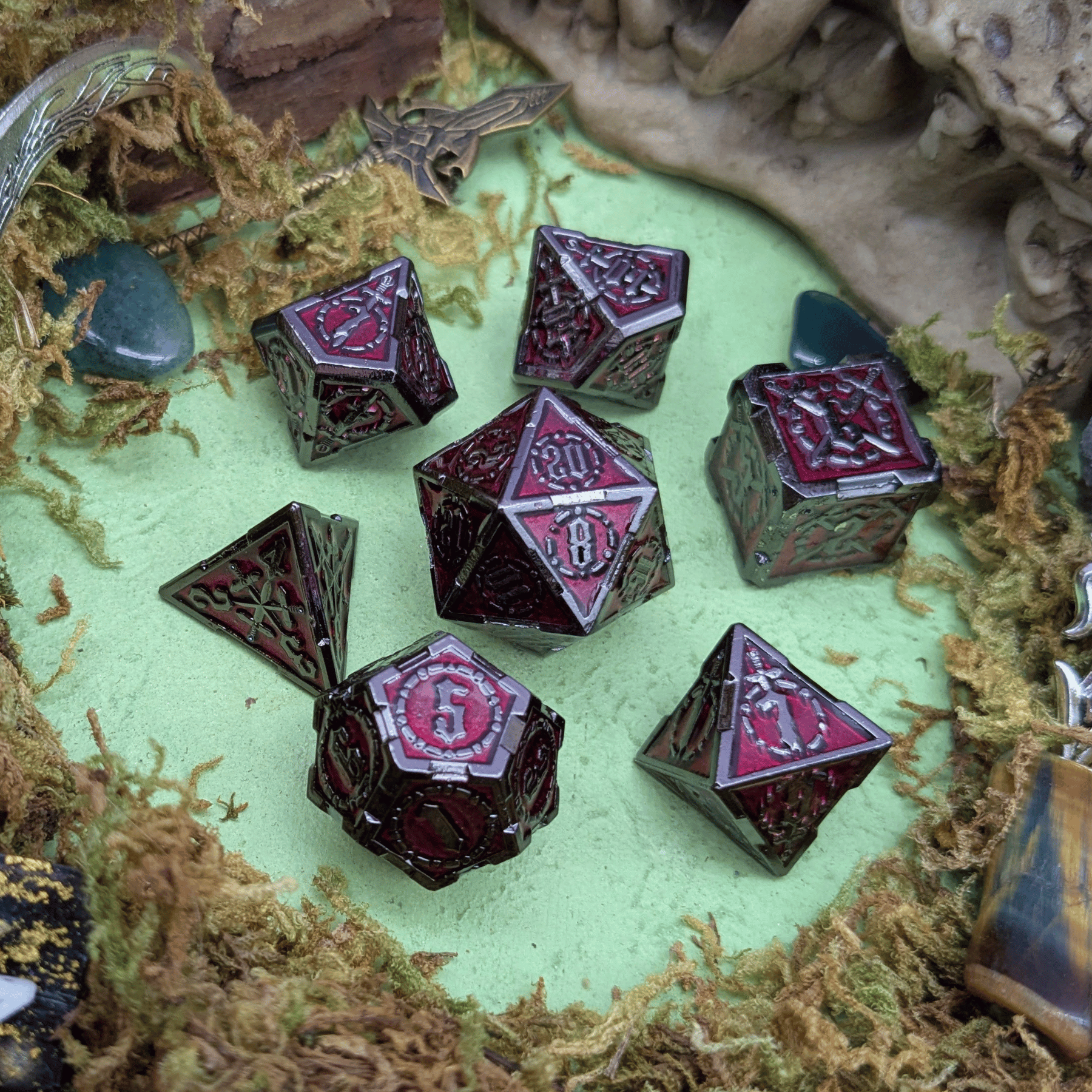 Swords Red and Black Metal Core Dice Set
