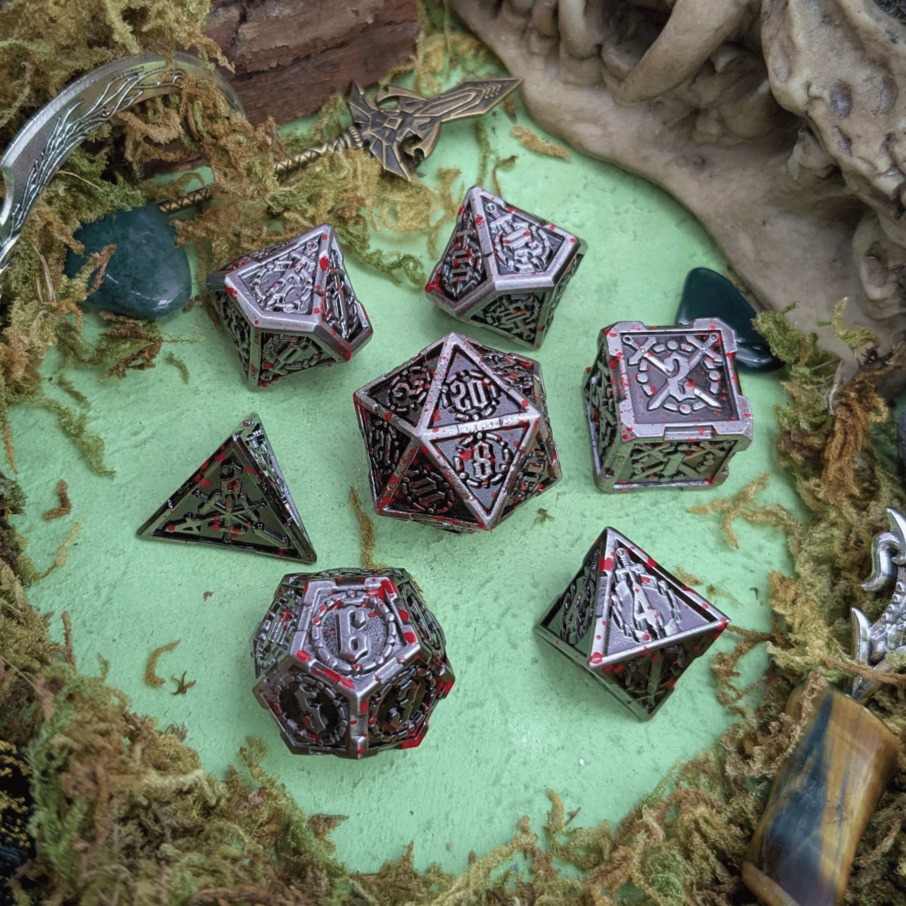Swords Splatter Metal Core Dice Set
