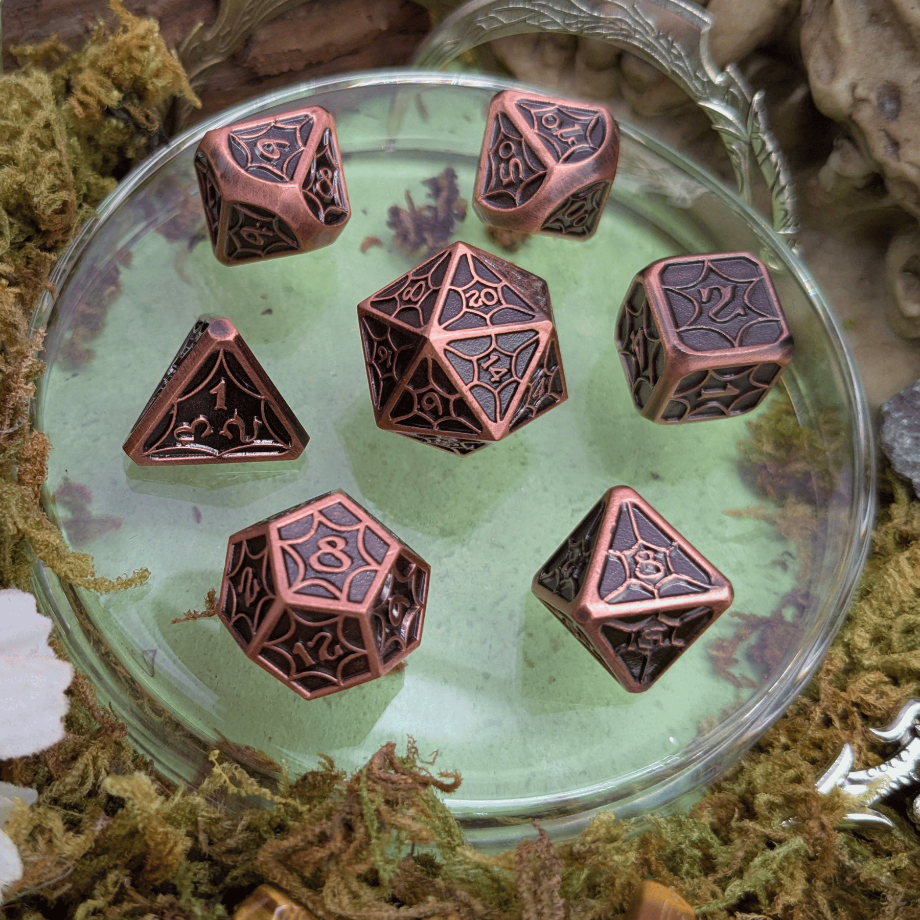 Web Copper Metal Core Dice Set