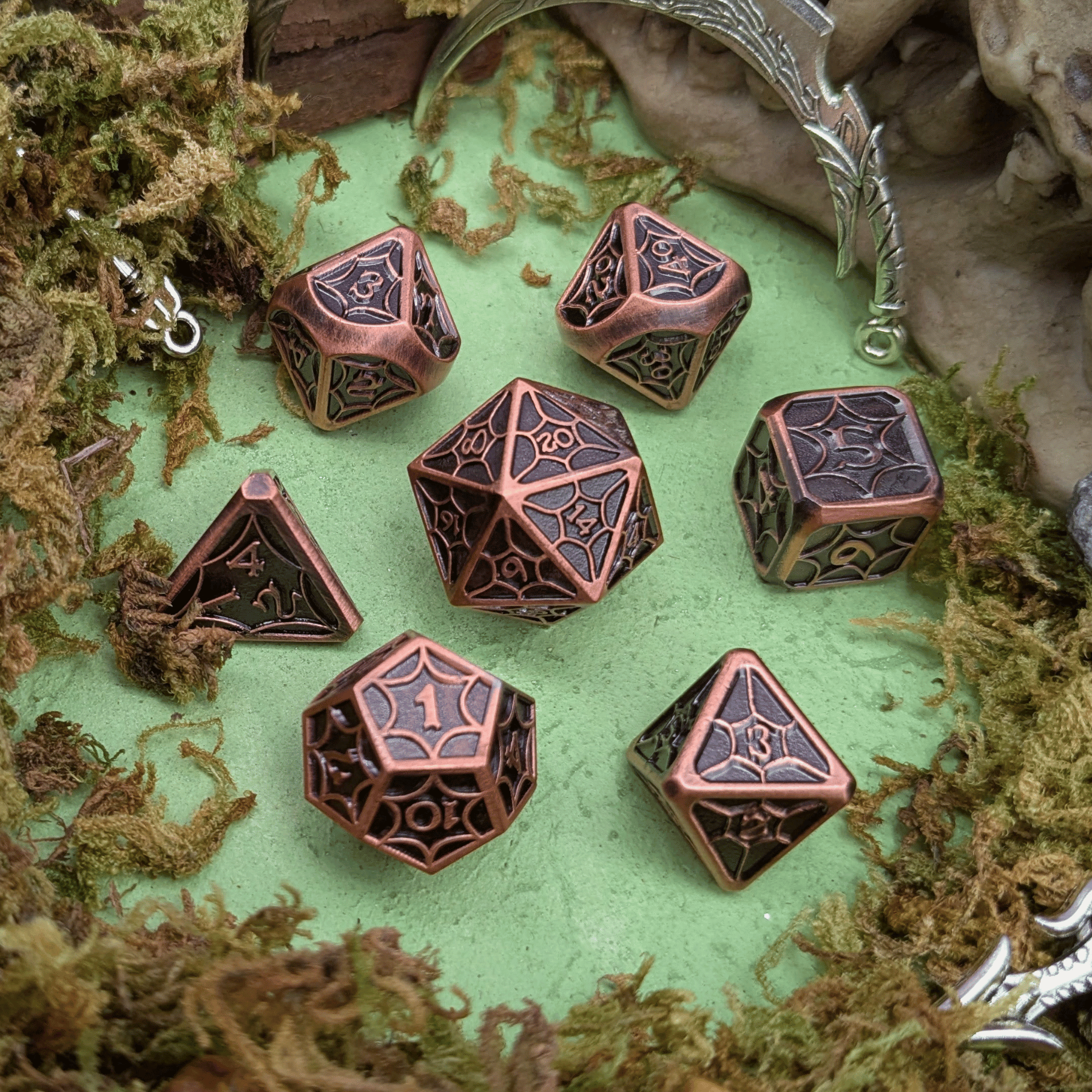 Web Copper Metal Core Dice Set