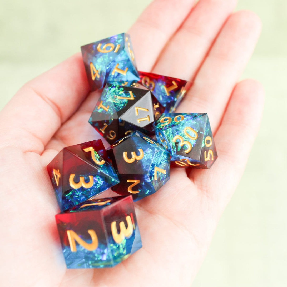 Blue and Red Resin DnD Dice, Dnd Sharp Edge Dice Set for Dungeons and Dragons, Polyhedral Dice Set