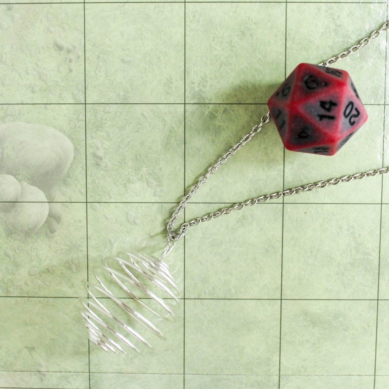 D&D D20 Spiral Dice Necklace - Removable Full Size D20 Many Dice RPG Fantasy Gift DND