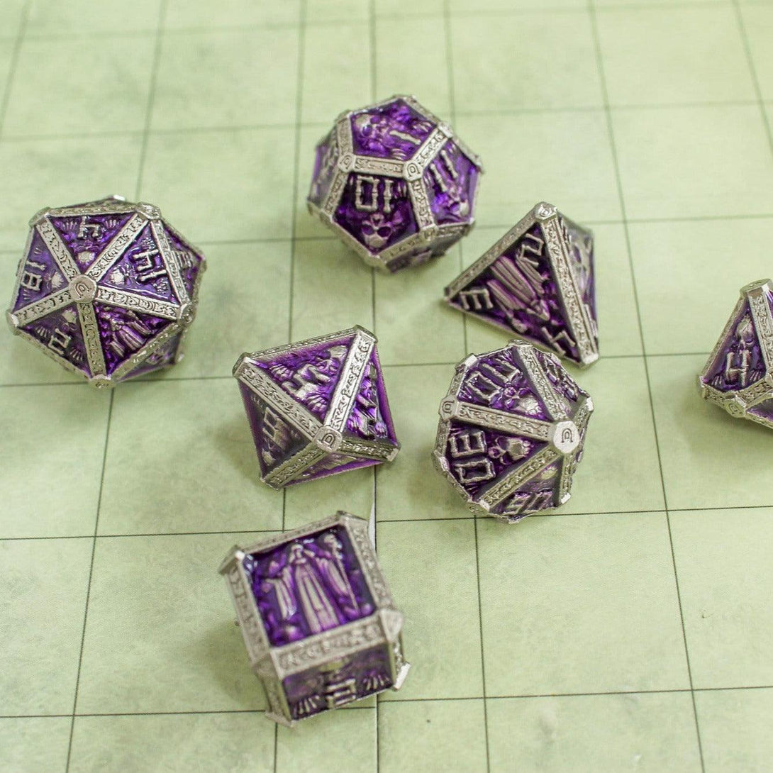 Dnd Chunky Heavy Purple Crypt RPG Metal Polyhedral DnD Skull Dice Set For Dungeons and Dragons Pathfinder Role Playing Game