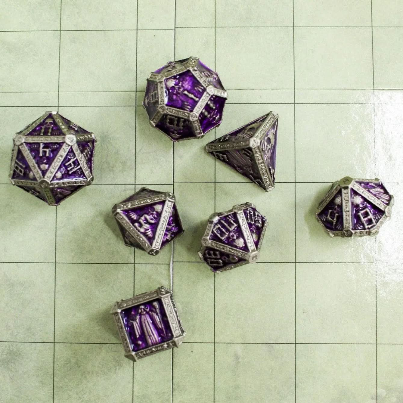 Dnd Chunky Heavy Purple Crypt RPG Metal Polyhedral DnD Skull Dice Set For Dungeons and Dragons Pathfinder Role Playing Game
