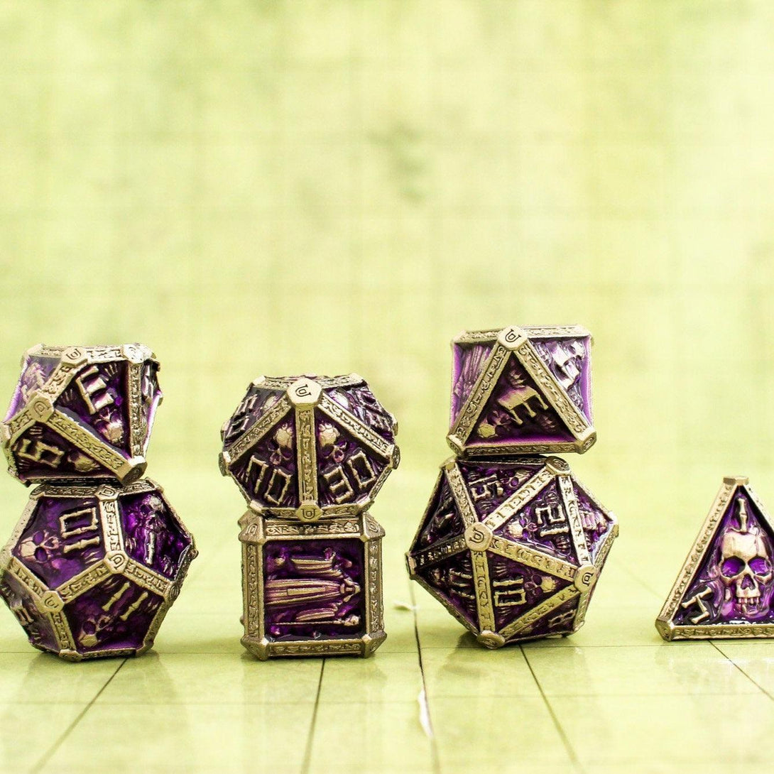 Dnd Chunky Heavy Purple Crypt RPG Metal Polyhedral DnD Skull Dice Set For Dungeons and Dragons Pathfinder Role Playing Game