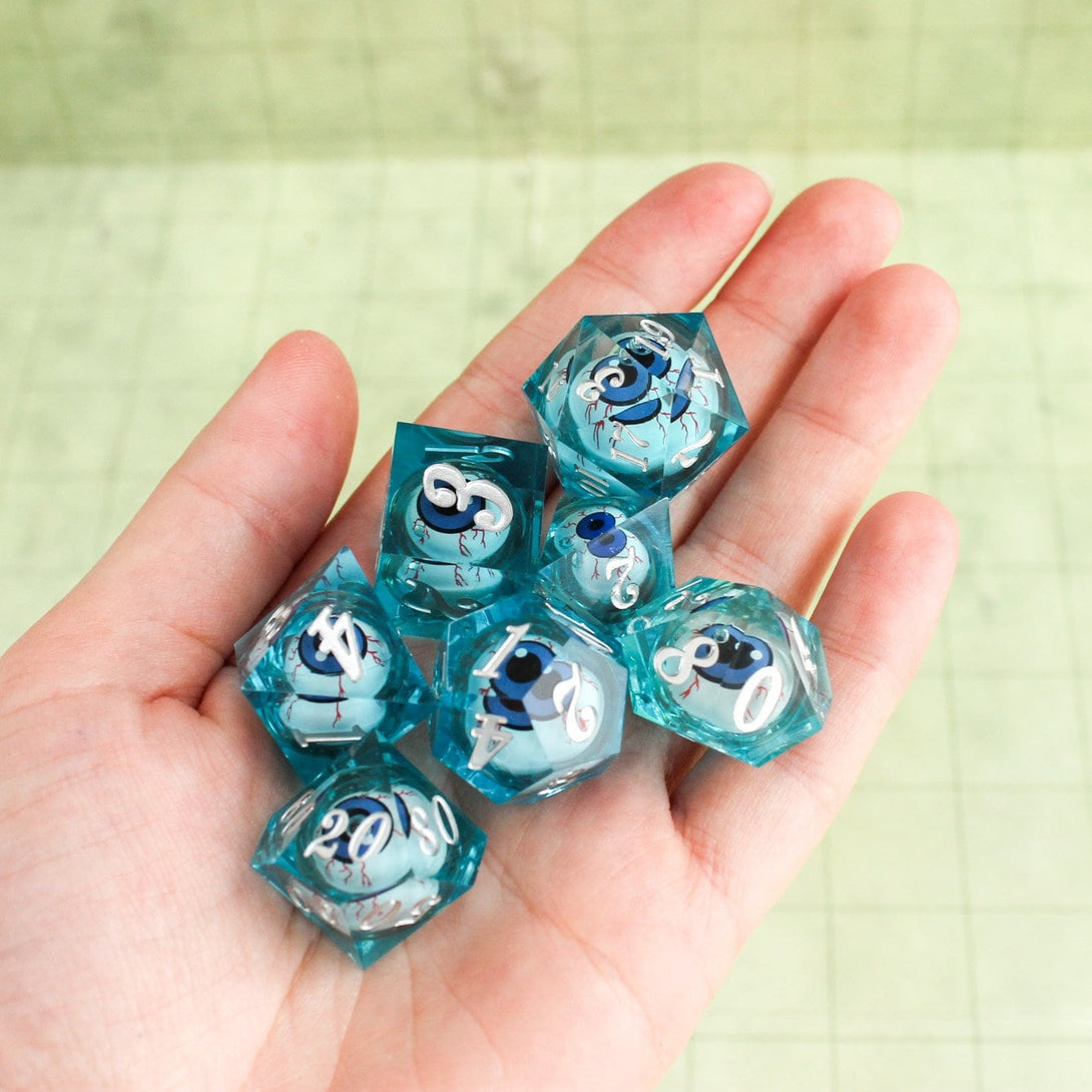 Blue Googlie Eyes Resin DnD Dice, Dnd Sharp Edge Dice Set for Dungeons and Dragons, Polyhedral Dice Set
