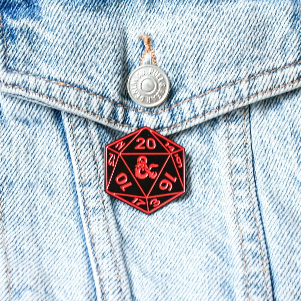 Dungeons and Dragons DnD Gift Red and Black D20 Badge Enamel Pin Broach