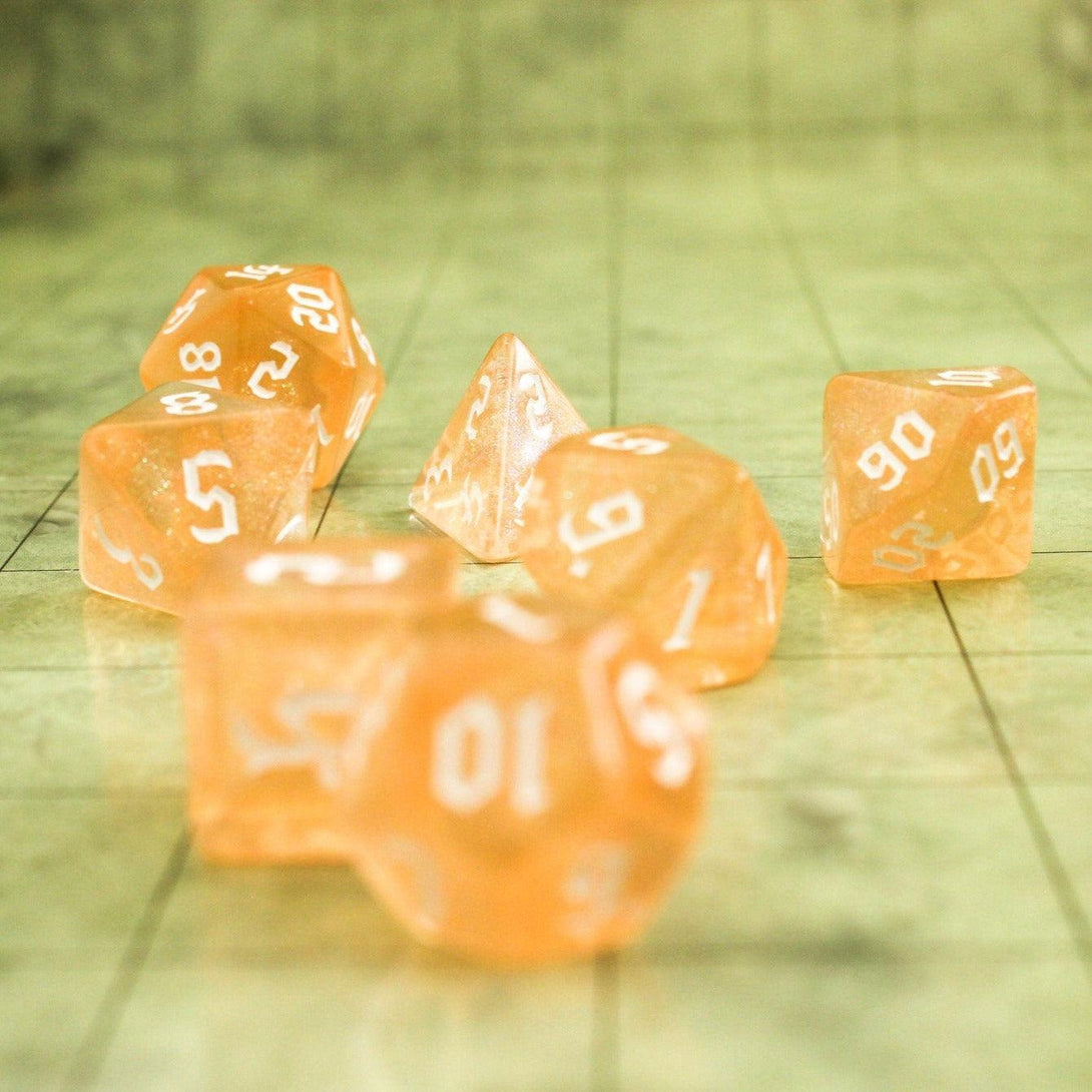 Glitter Peach DnD Dice Set| Dungeons and Dragons Dice (7) | Polyhedral Dice