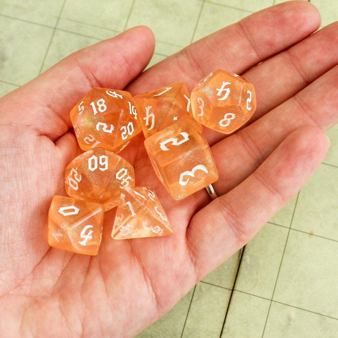 Glitter Peach DnD Dice Set| Dungeons and Dragons Dice (7) | Polyhedral Dice